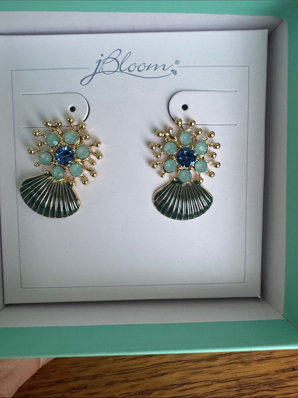 Bloom Beautiful Fashion Trendy Jewelry Sea green & Blue Gold Post Stud Earring